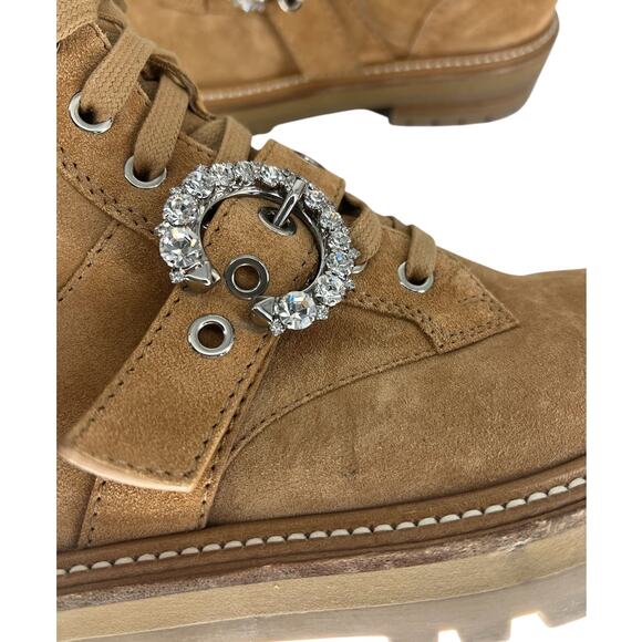 Jimmy Choo Cora Suede Tan Combat Moto Boots - Picture 10 of 16